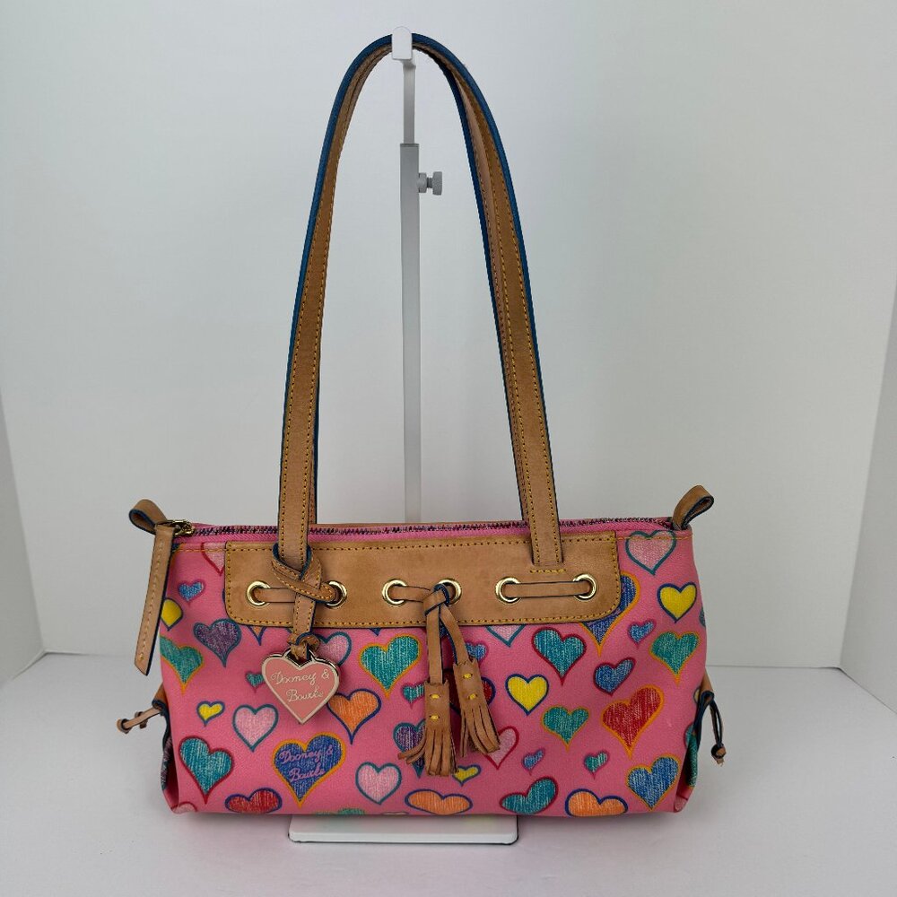 Authentic Dooney & Bourke Tassel Zip Top Heart Print Shoulder Bag.